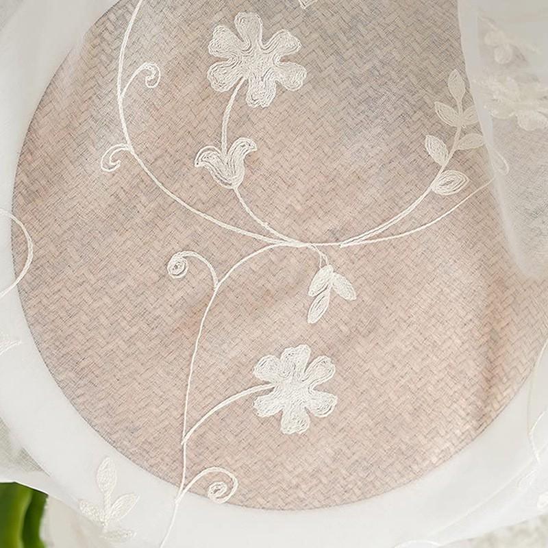 Pastoral Fresh White Embroidered Flower Vine Sheer Curtain Living Room Balcony Partition