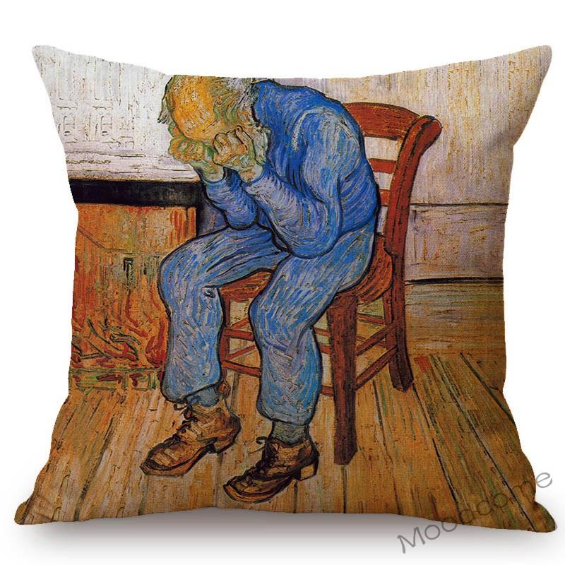 Dutch Impressionism Oil Painting Van Gogh Self- Portrait Postman Famous Gallery Art Sofa Pillow Case Cotton Linen Cushion Cover