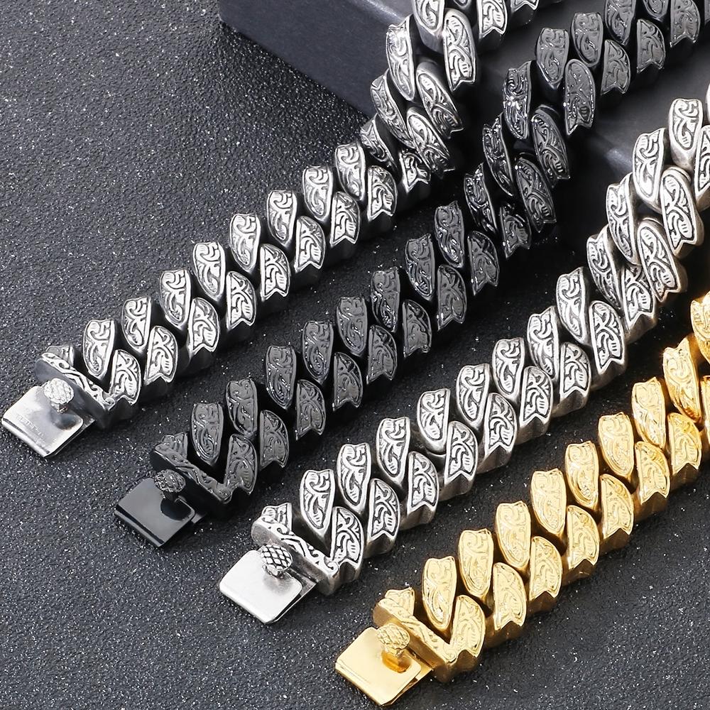 Крутой тяжелый браслет из цельной нержавеющей стали для мужчин, массивный, ширина 20 мм, тотемный стиль, цепочка, велосипедные браслеты, мужские, 4 цвета в наличии