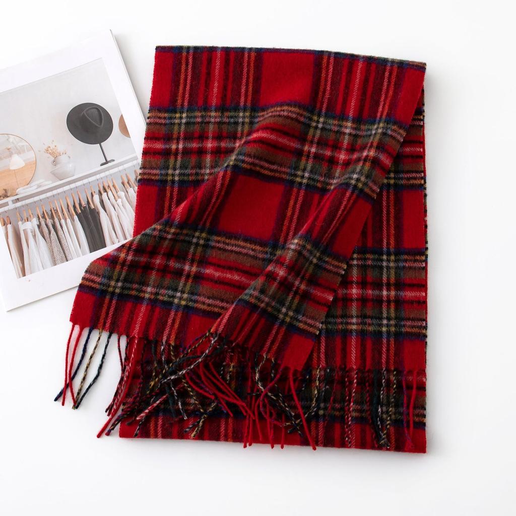 Christmas 100% Wool Scarf, High-quality Women's Versatile, Plaid Stitching Warm Neck