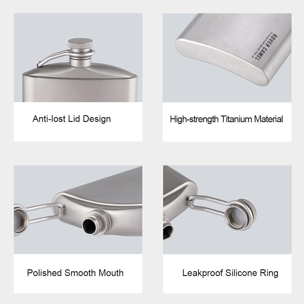 Lixada 260ml Leakproof Titanium Flask Alcohol Whisky Wine Flask with Cup Set for Outdoor Camping Backpacking Travel