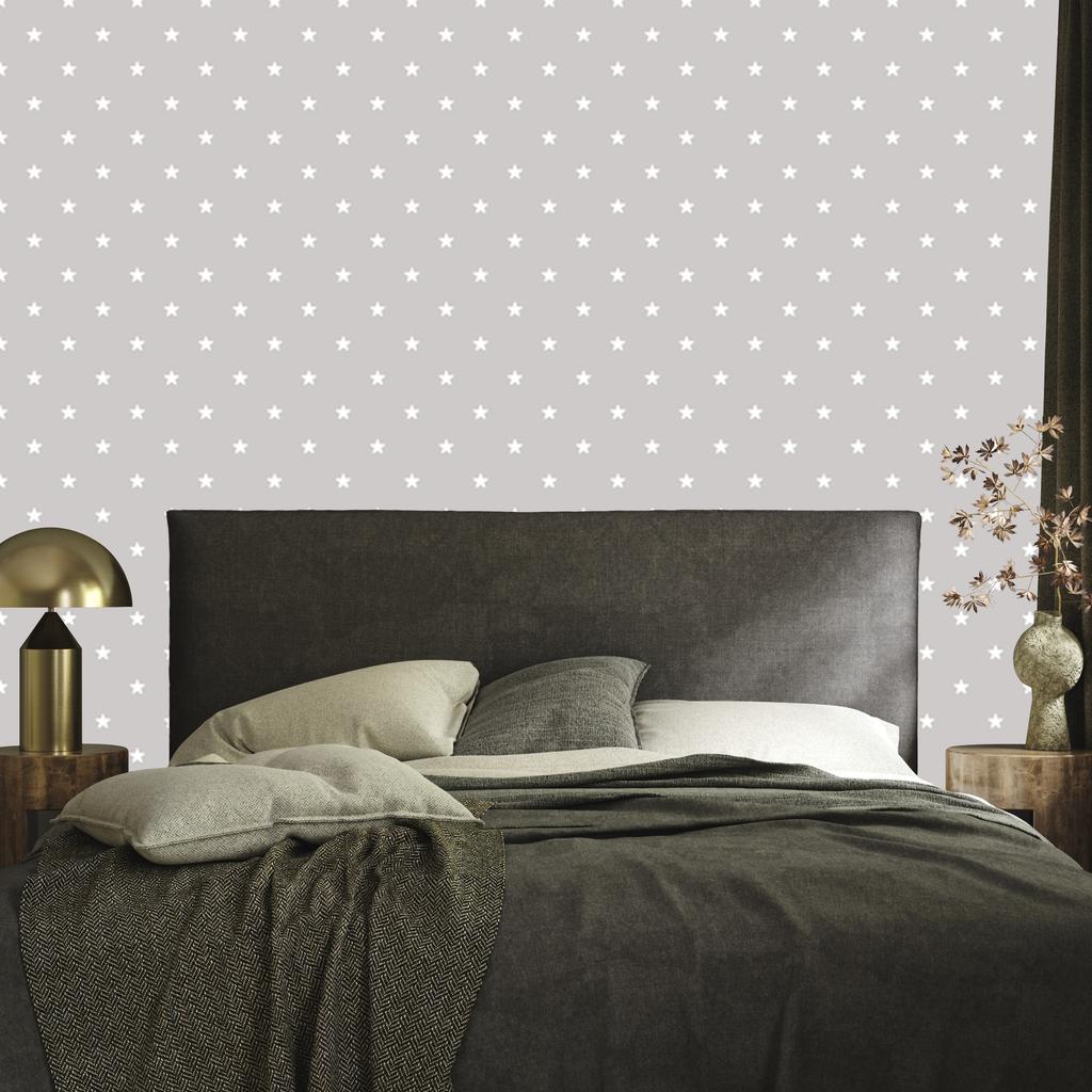 Wallpaper White stars on a gray background for the living room and bedroom 50x1000