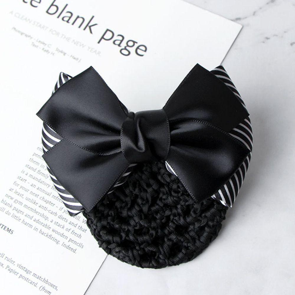 Lady Nurse Bowknot Ribbon Stripe Women Barrette Net Bun Crochet Net Bun Hair Cover Net Bun Snood