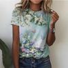 Summer Pastoral Style Women's Clothing 3D Pattern Printed T-shirt Floral Pattern Top Street Loose Home Comfortable Short Sleeve