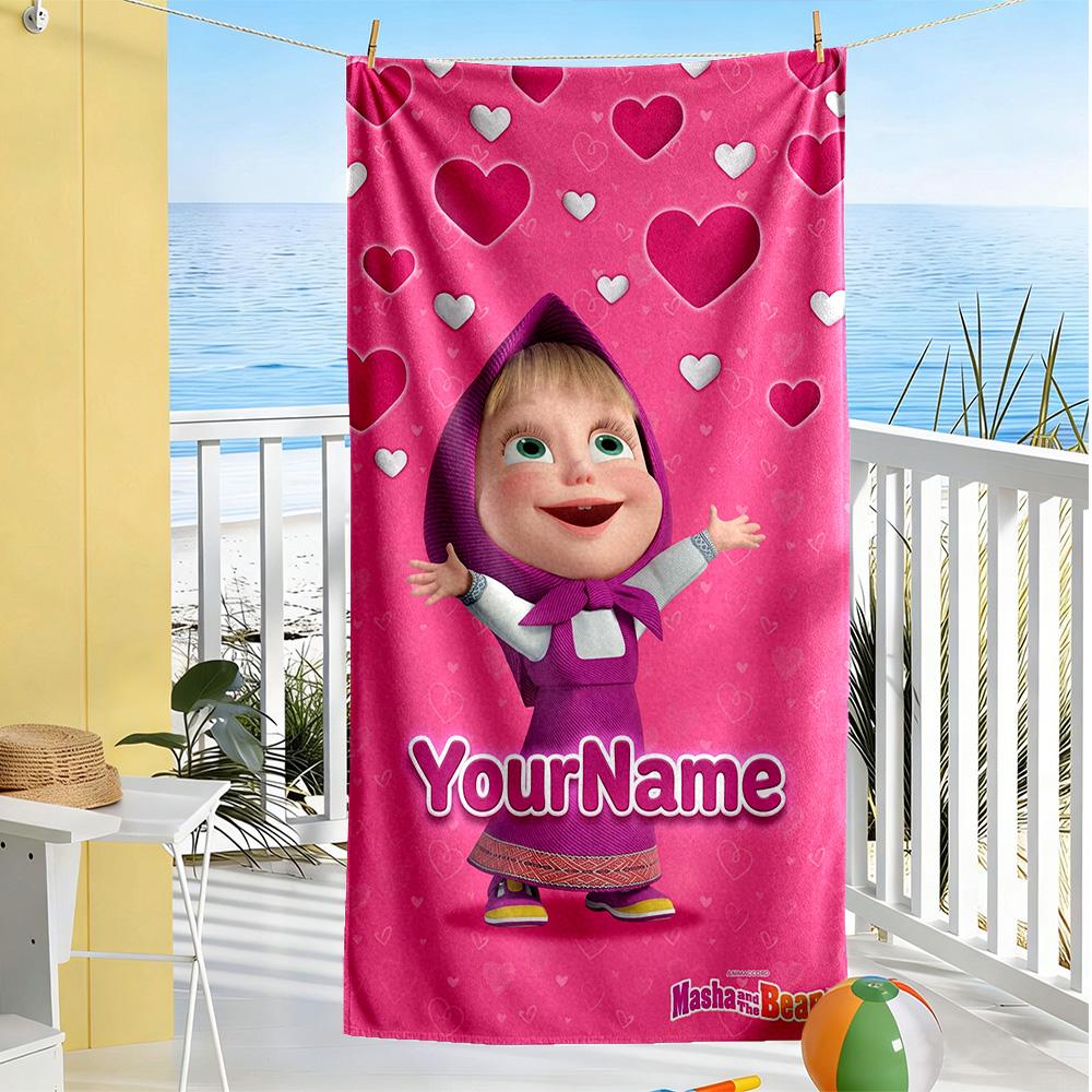 Masha Bear Customize Text Beach Towel Quick-Dry Soft Microfiber Portable for SwimmingBeachCamping Travel Beach AccessoriesGym