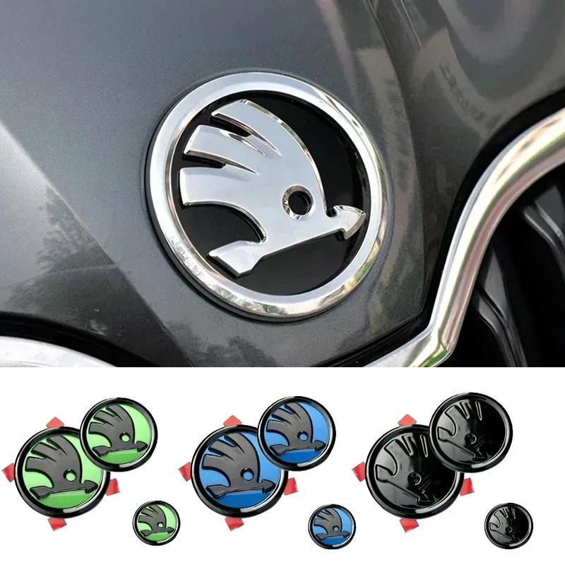 DDWO5 3Pcs for Skoda Rapid Octavia Fabia Laura Superb 1 2 3 Kodiaq Karoq Car Front Hood Rear Trunk Emblem Steering Wheel Logo Sticker