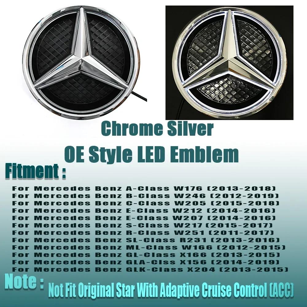 For Benz C-CW205 Silver Border 3D Mirror Emblem For Mercedes Benz A W176 B W246 C W205 Class Matte Black OE Style Front Grille Star Emblem Logo