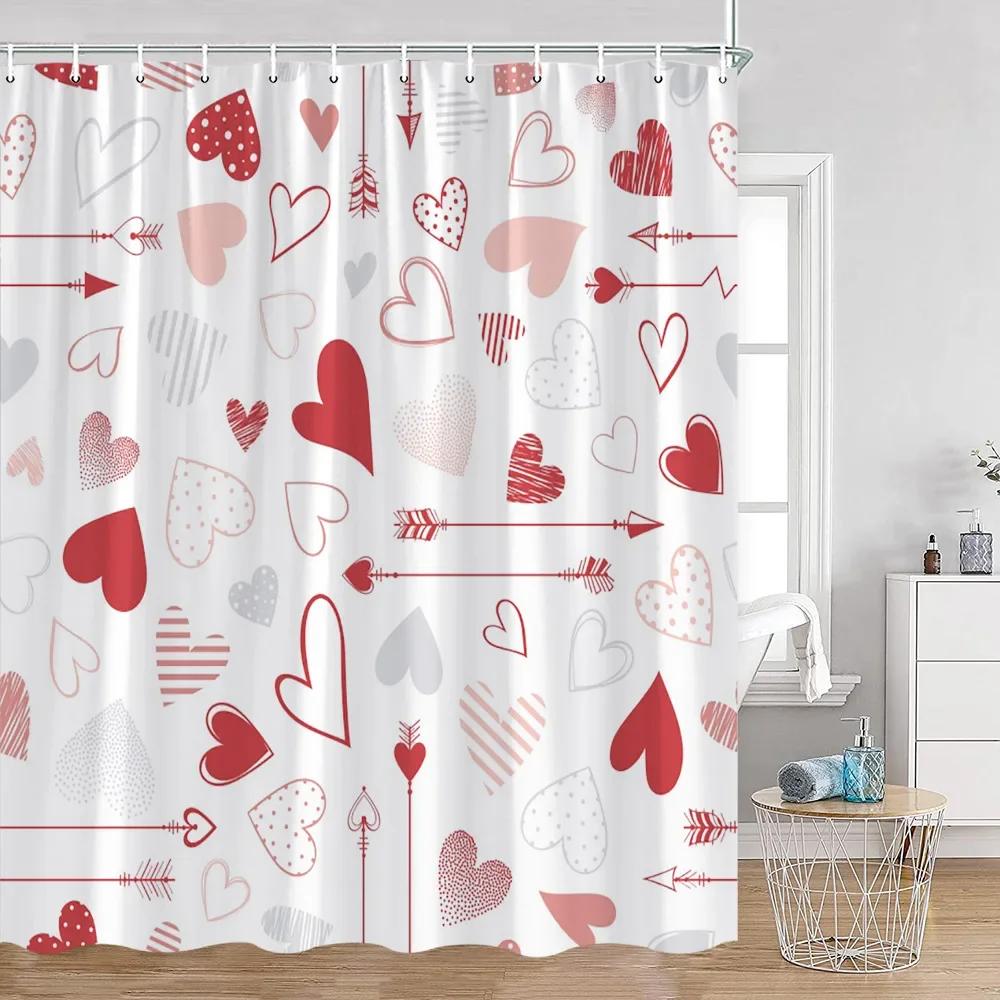 Cute Rainbow Heart Pattern Shower Curtain Children's Simple Modern Bathtub Decorative Polyester Bathroom Shower Curtain