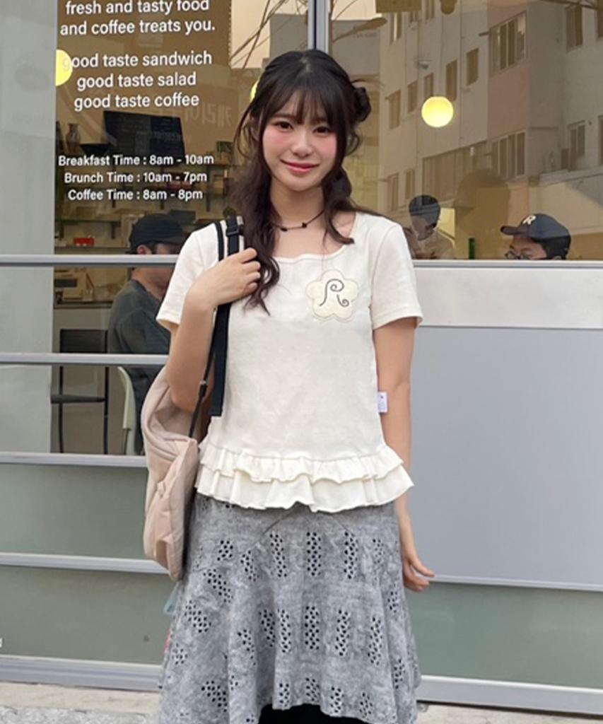RuNaKi'Hu' Wxt047 Frill Layered Square Neck Short Sleeve (Ivory)