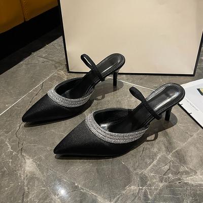 Модные Новые Фиолетовые Тапочки Женские Босоножки на Высоком Каблуке Элегантные Туфли С Заостренным Носком С Открытой Пяткой Обувь для Танцев Вечерняя Обувь Выпускная Обувь Zapatos De Mujer