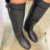 Новые сапоги до колена с круглым носком, женские универсальные кожаные сапоги на толстом каблуке с широким голенищем, сапоги рыцаря