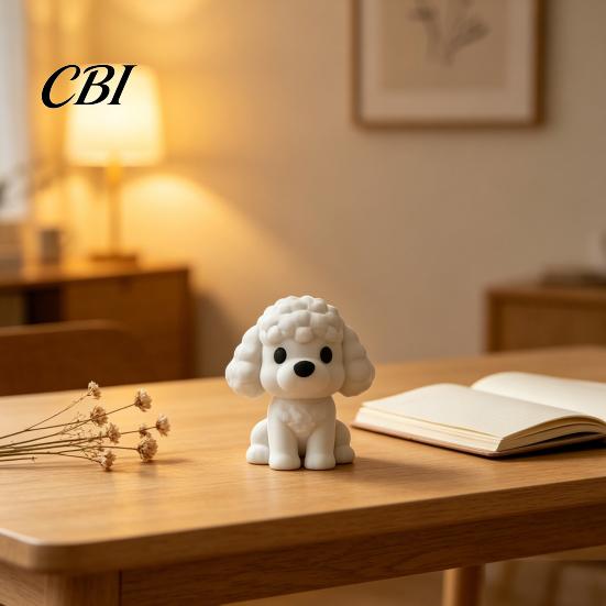 Modern Dog Statue 3D Printed White Poodle Figurine, Cute Mini Teddy Desk Decor with Matte Figurine Matte, Minimalist Tabletop Ornament for Bookshelf