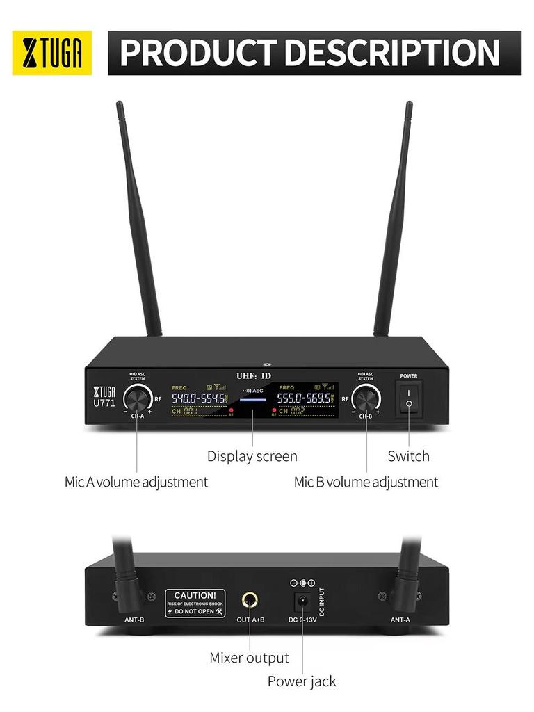 Двойной беспроводной UHF FM головной микрофон с поясным передатчиком U771 для выступлений и совещаний