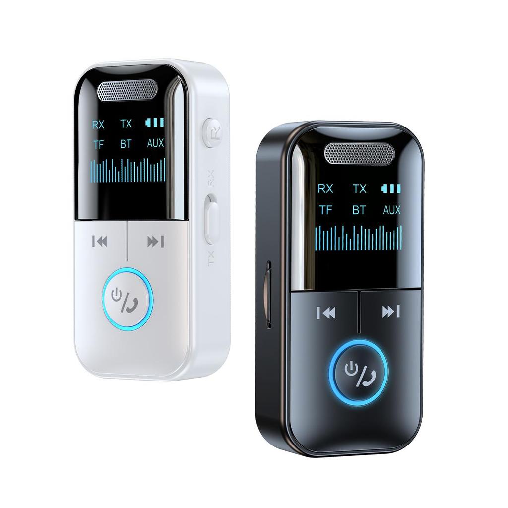 VAORLO 4 In 1 Bluetooth 5.4 Audio Receiver Transmitter 3.5MM AUX TF Card Play Stereo Music LED Display Wireless Adapter With Mic For Car TV PC