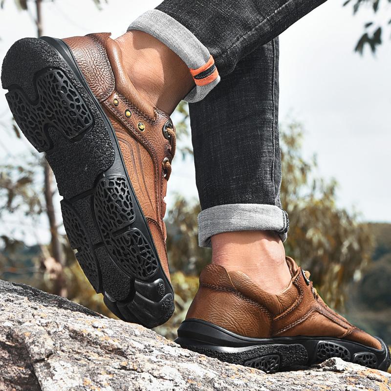 Мужская обувь из натуральной кожи Кроссовки для походов Мужские кроссовки для треккинга Плоские туфли Удобная обувь для горных видов спорта на открытом воздухе Мужская обувь