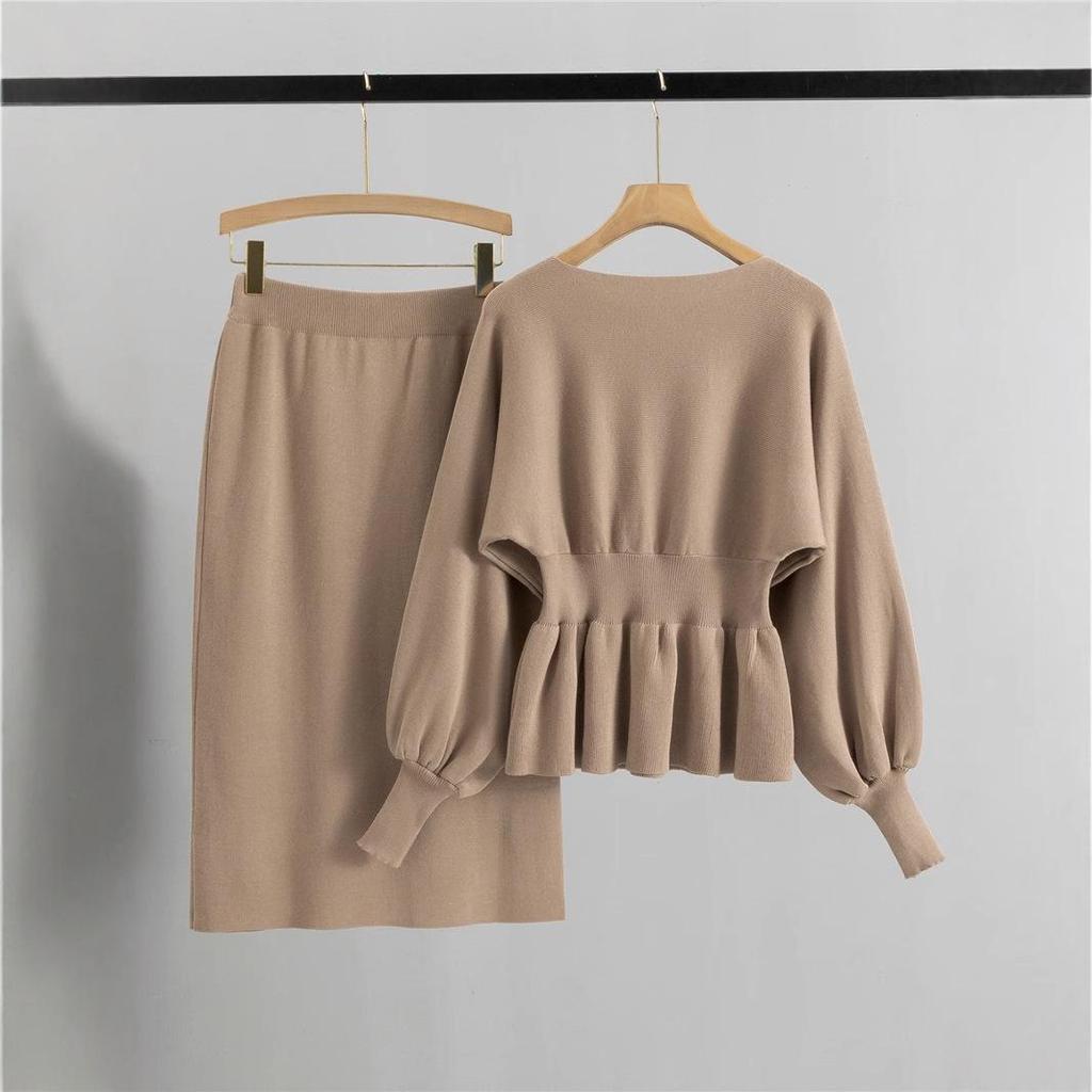 Европейский комплект миди-юбки бодикон с рукавами-фонариками - Стиль французской светской львицы