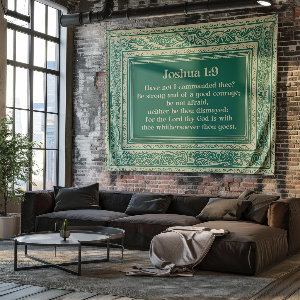 NIPINUS Christian Wall Tapestry with Bible Verses - Joshua1:9,Large tapestry wall hanging,Green Retro Motivational Flags Tapestry for Bedroom, Dorm,