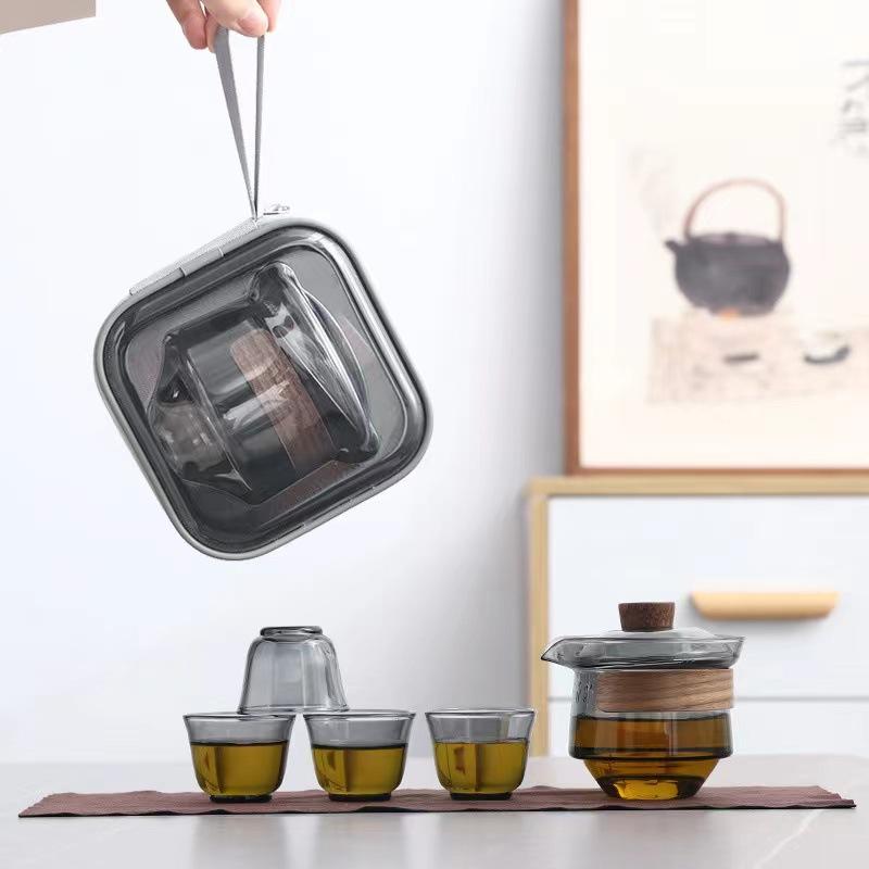 Heat-resisting Glass Tea Set Chinese Kung Fu Tea Bowl Gaiwan Lid with Filter Hand Grip Pot Anti Scald Teacups Travel Teaware