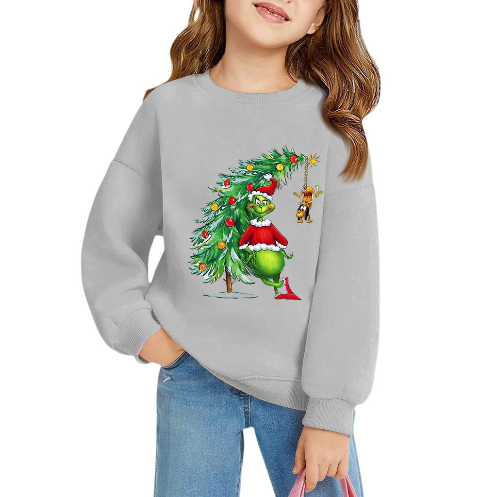 Рождественские пуловеры с круглым вырезом для девочек, детские топы с принтом