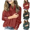 Women's Turtleneck Top Loose Pullover Button Up Long Sleeve Solid Color Knit Bottoming Shirt