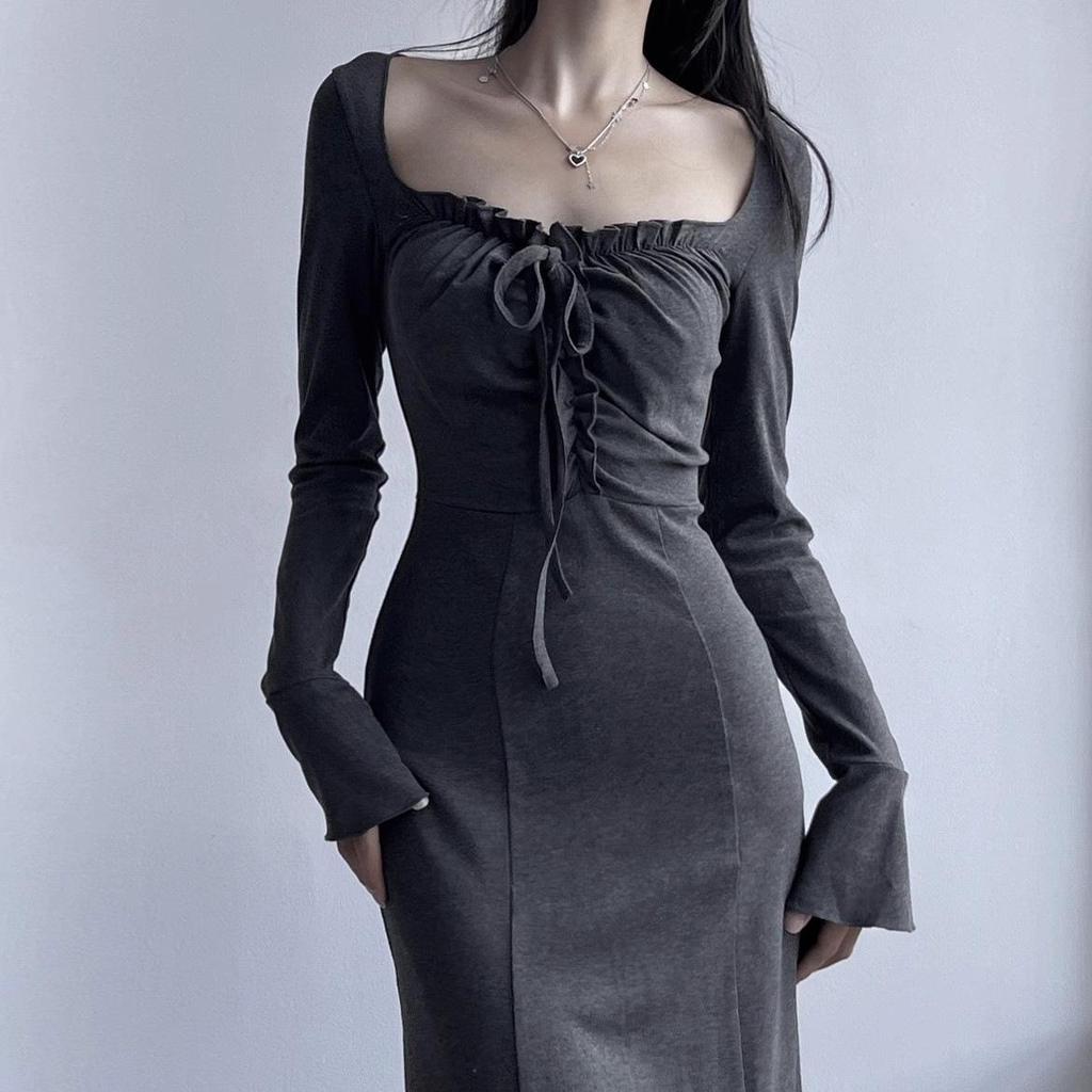 Элегантное платье Hot Girl с длинными рукавами - Коллекция Весна/Осень 2024: Высококачественная, тонкая талия, стиль Pure Desire для женщин