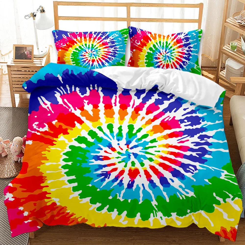 Комплект постельного белья Boho Tie Dye, комплект постельного белья в стиле хиппи, комплект постельного белья синего и фиолетового цвета для двоих, цыганский комплект постельного белья размера «king-size», полиэстеровый чехол для одеяла