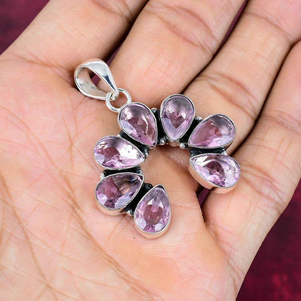 Подвеска с розовым кунцитом, драгоценный камень, кулон из стерлингового серебра 925 пробы, ювелирное изделие ручной работы, кулон с камнем по дате рождения, подарок для него