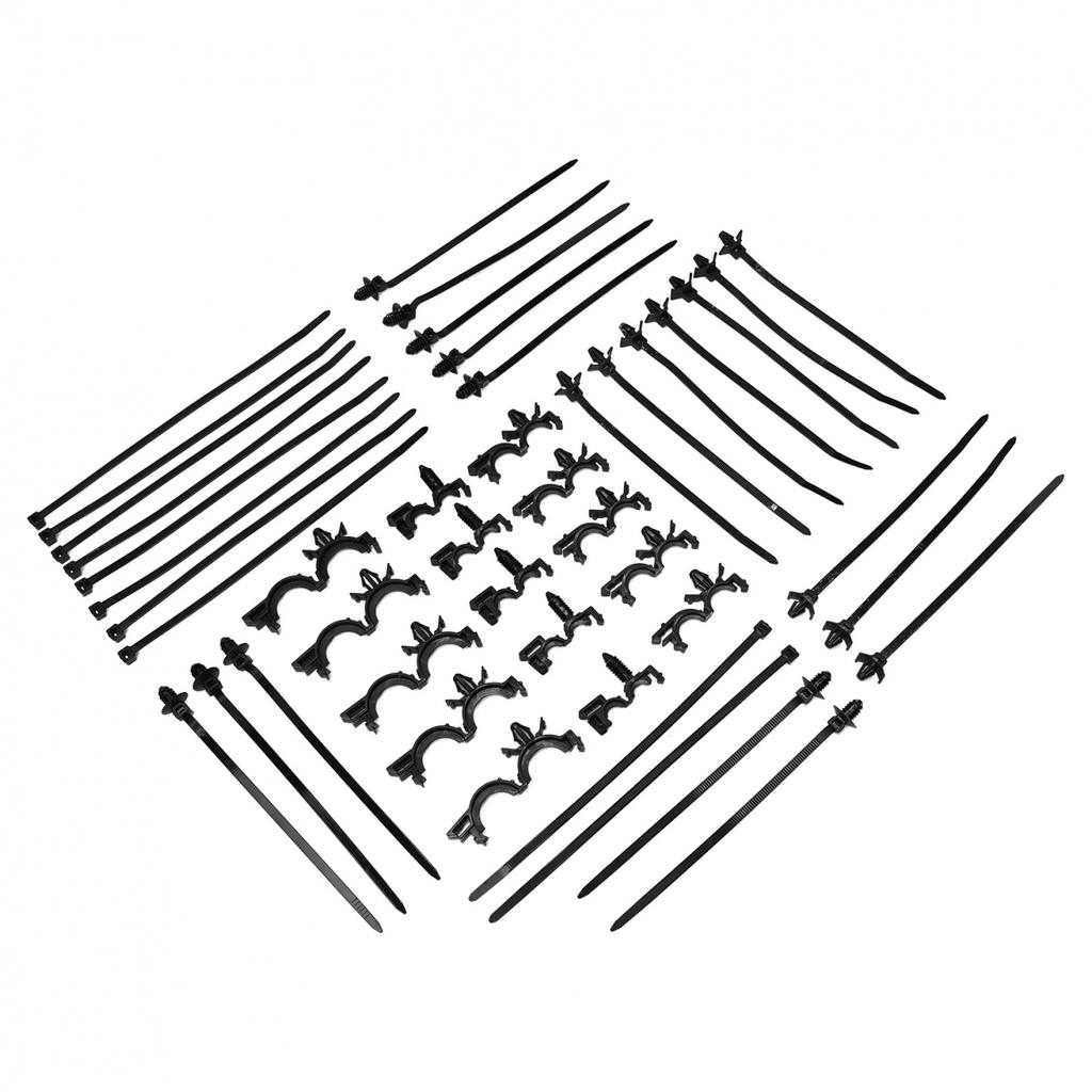 Comprehensive 45 Piece Kit of Push Mount Cable Zip Ties and Wire Harness Clips