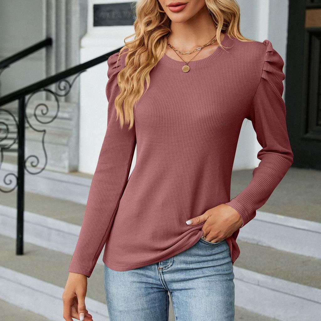 Женская облегающая плиссированная модная футболка с длинным рукавом. Женская универсальная осенняя футболка с длинным рукавом.