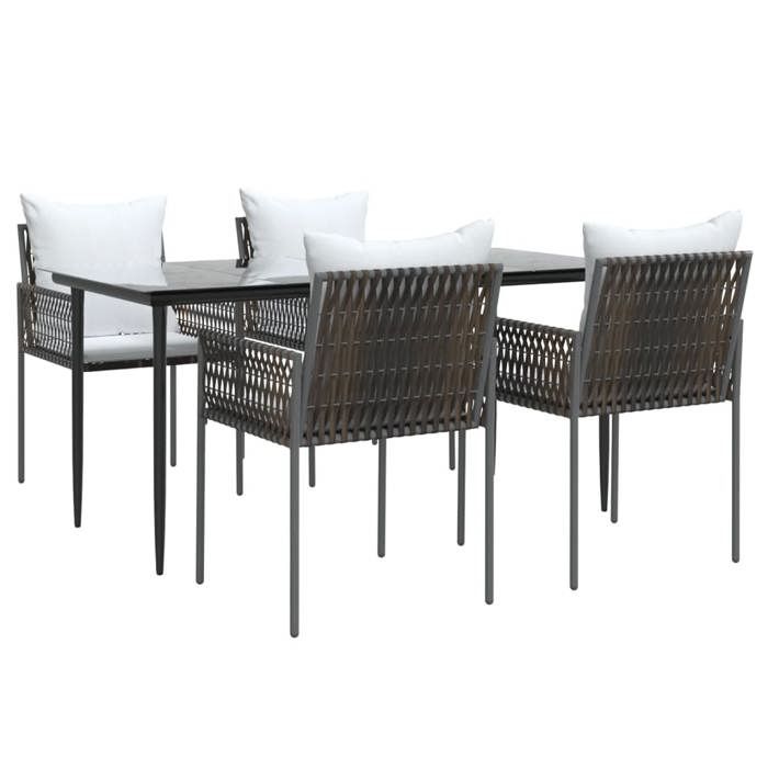 VidaXL Garden Dining Set 5 Pcs Cushions Wicker Steel, Dining Set, Outdoor Dining Set, 3187057