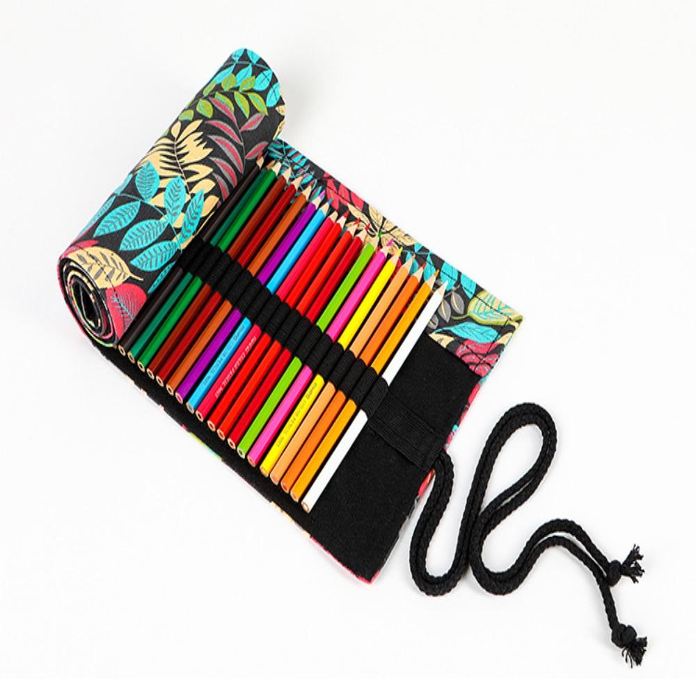 Цветной тканевый пенал с 12/24/36/48/72 отверстиями для карандашей, школьные принадлежности для школьников