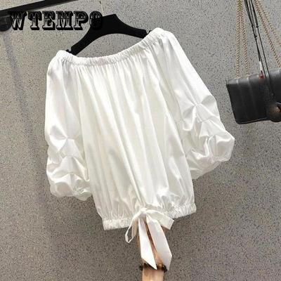 Летняя тонкая и большая рубашка размера, женская свободная и тонкая рубашка с пышными рукавами, топы на животе, блузка, рубашка на одно плечо