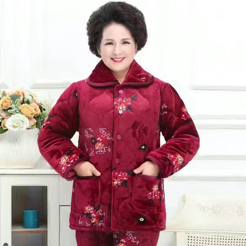Пижама женская зимняя утолщенная трехслойная стеганая из хлопка и флиса для сохранения тепла, большого размера, можно носить как домашнюю одежду из кораллового флиса