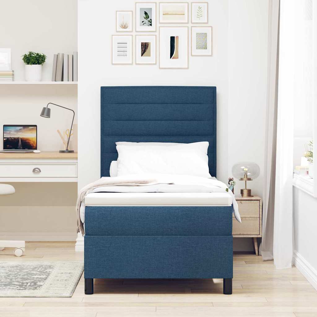 Box Spring Bed with Mattress and Headboard Blue 100 x 200 cm Fabric