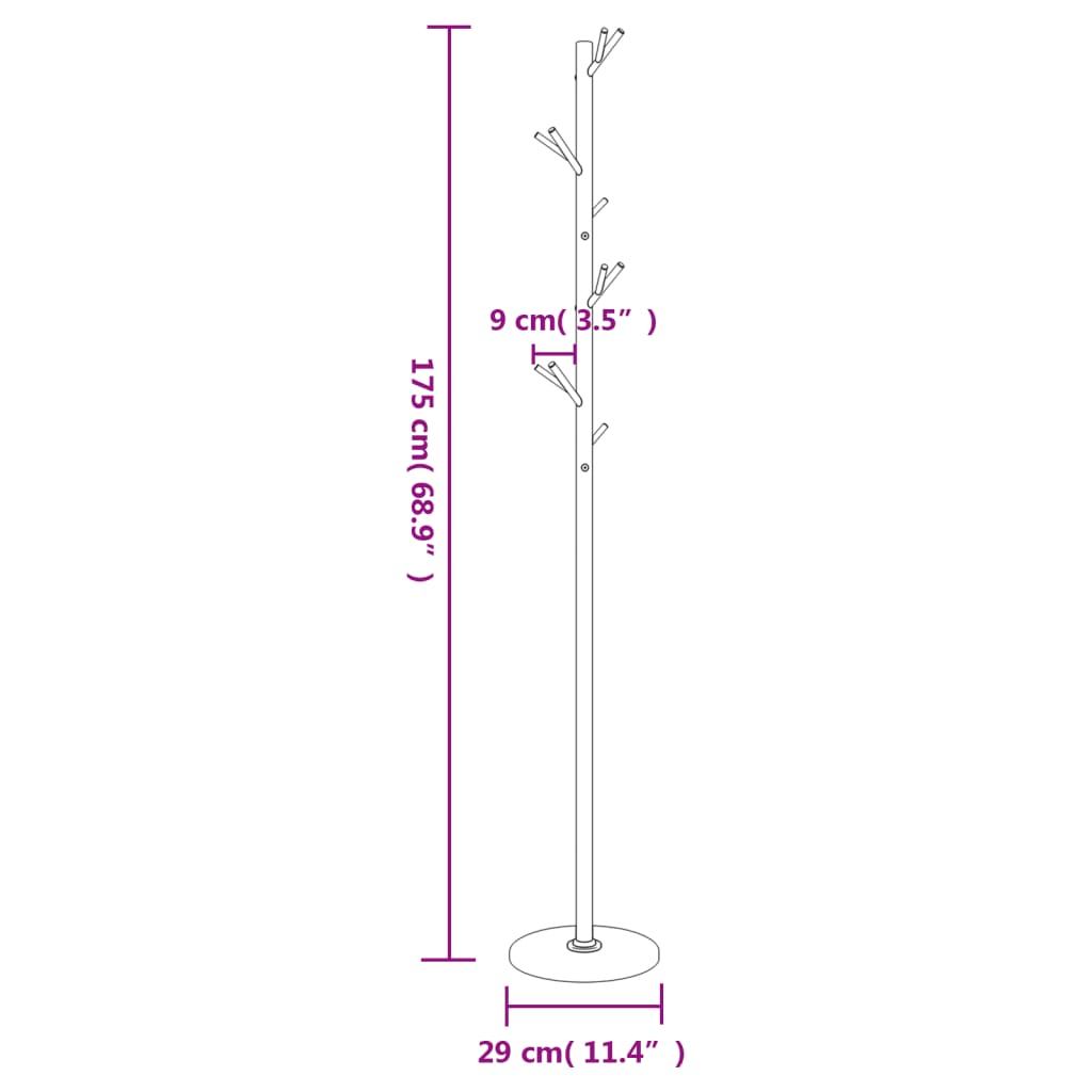 Coat Stand Black 175 cm Powder Coated Iron