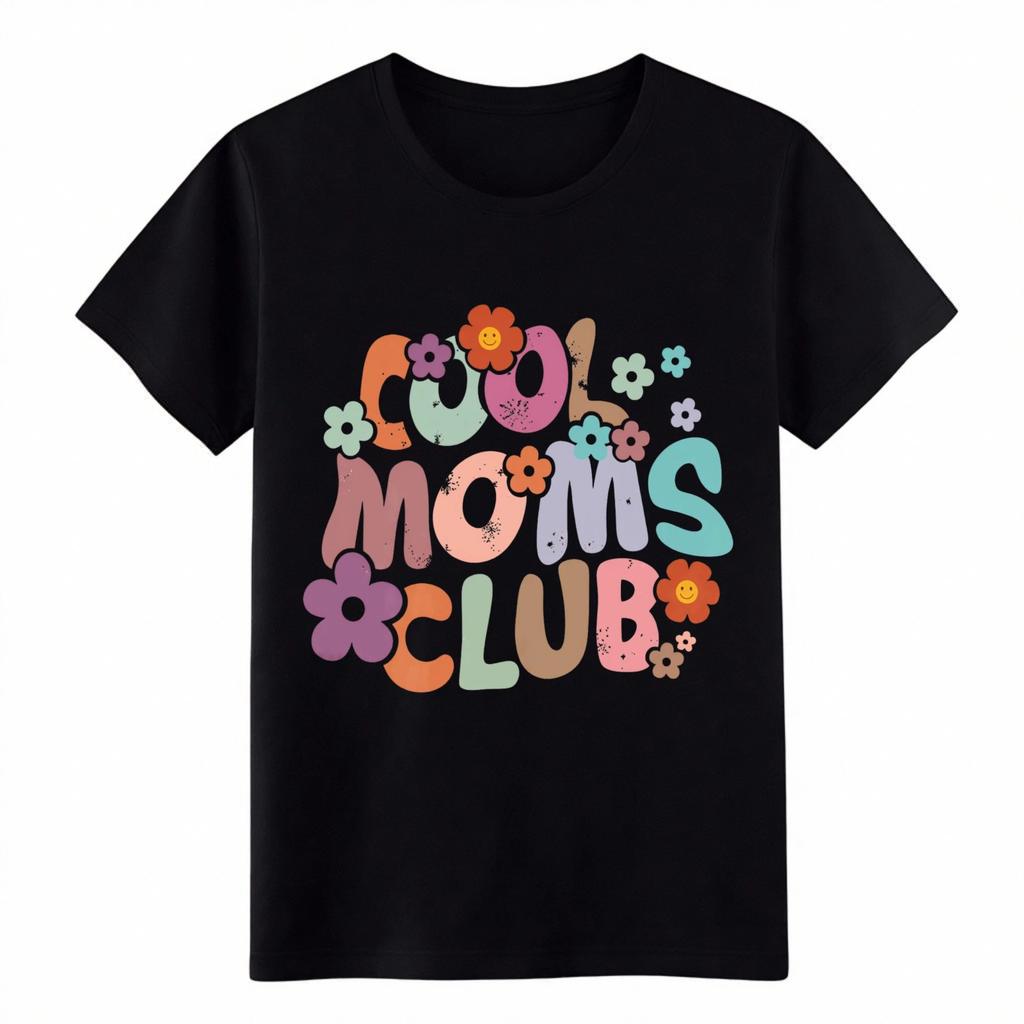 Cool Moms Club Retro Floral T-Shirt, Groovy Mom Life Graphic Tee for Women