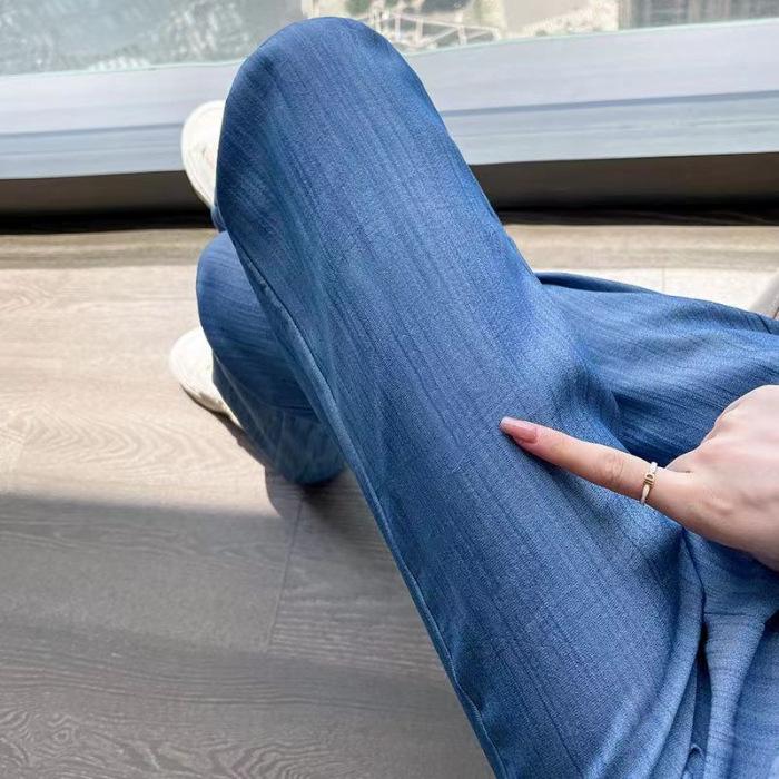 Лето 2025 г. Женские брюки Tencel с широкими штанинами и высокой талией Ice Silk