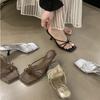 Summer High Heel Sandals Retro Thin Band Square Toe Slippers for Women Fashion Slim Heel Women Shoes Zapatos De Mujer