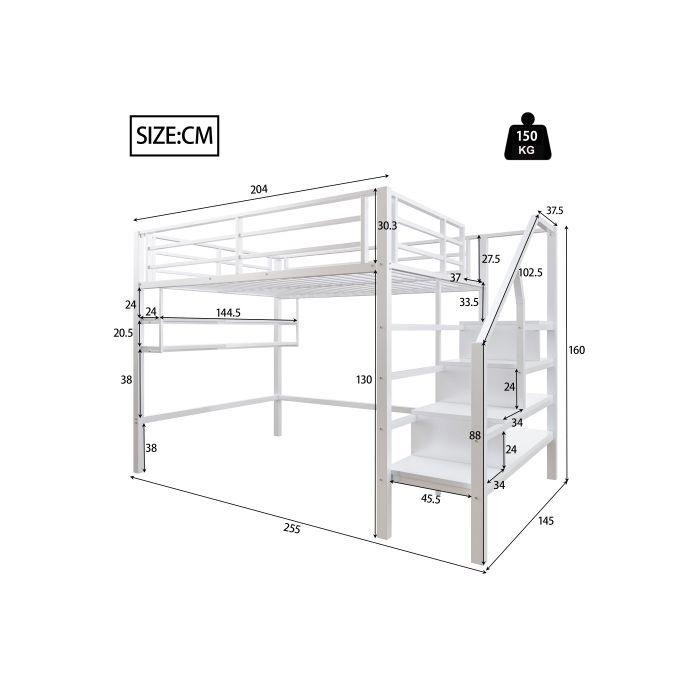 Lit mezzanine - MUVOE - 140x200 cm - Espace dressing - Blanc - Enfant