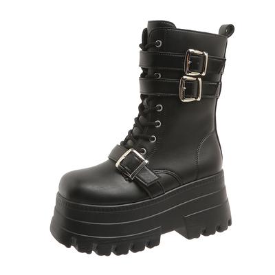 Модные Новые Женские Готические Ботинки на Платформе Модный Бренд Заклепки Пряжка Панк Танкетка Высокий Каблук Женские Ботинки Вечеринка Улица Косплей Женская Обувь