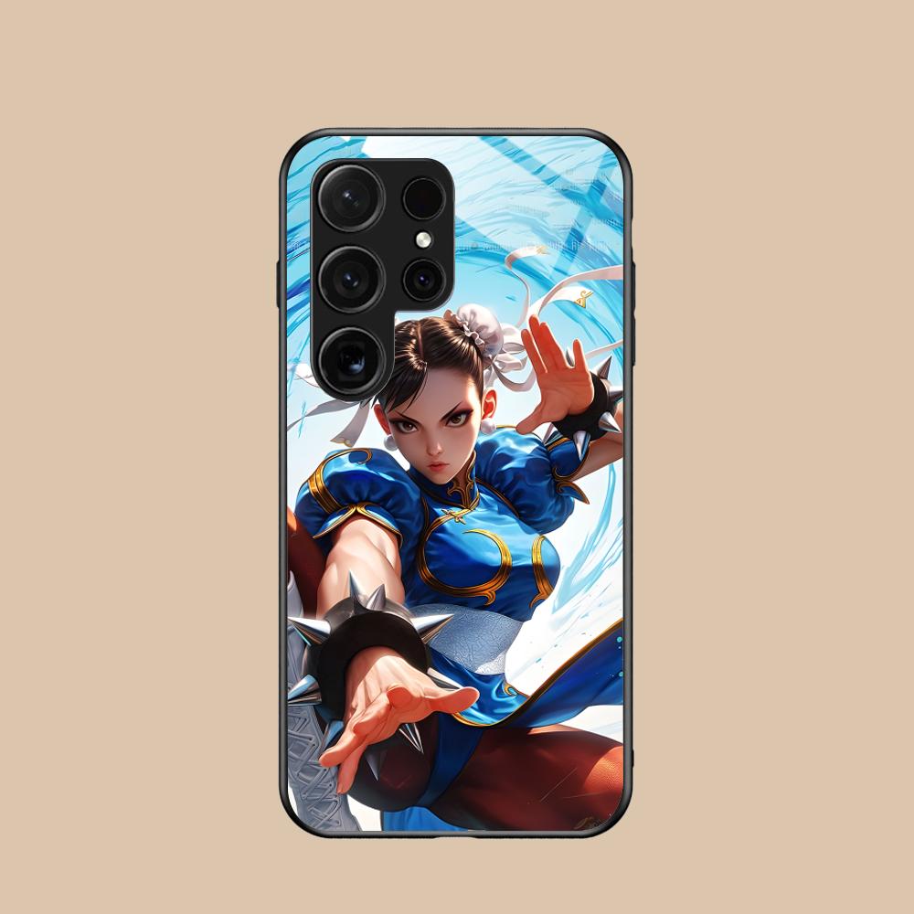 Чехол для телефона Street Fighter Chunli для Samsung Galaxy A56 55 54 53 52 51 36 35 34 23 16 15 5G Стеклянный Цветной Чехол Роскошный Красивый