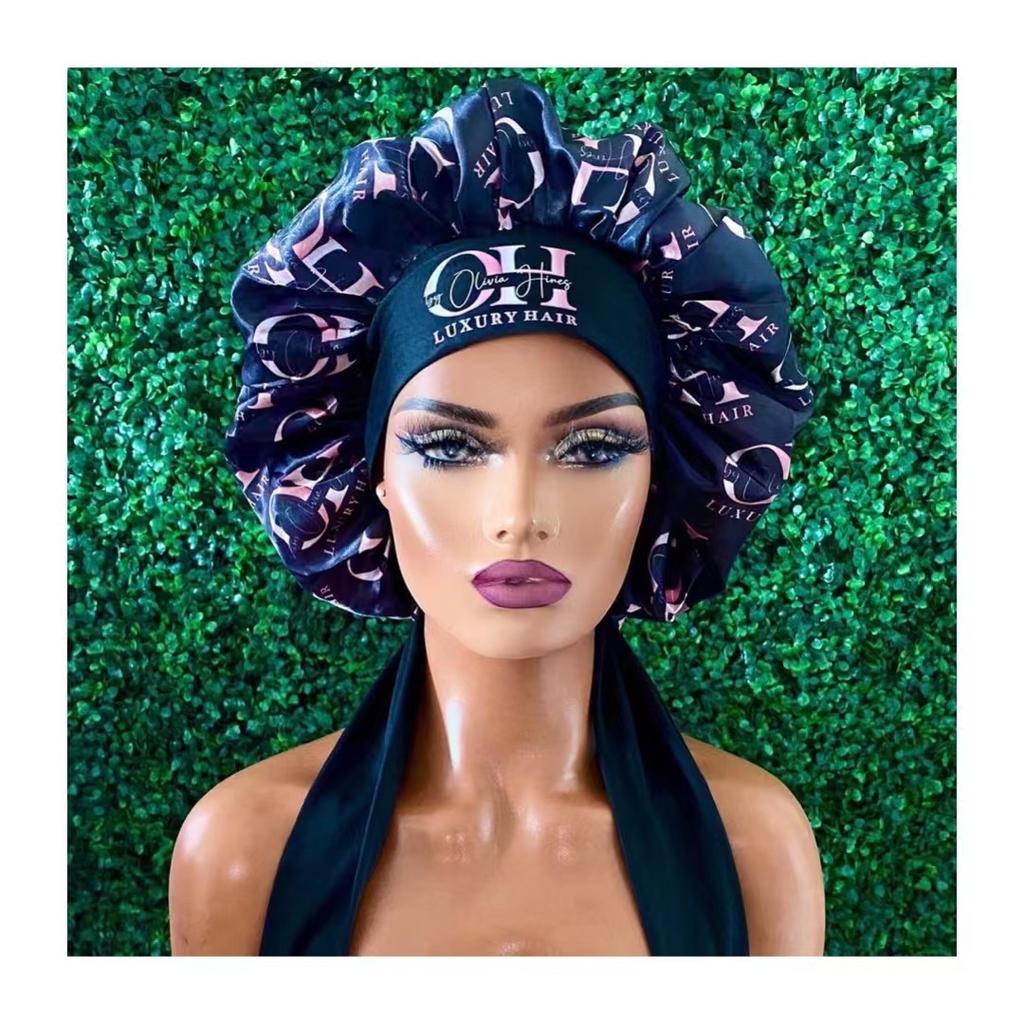 Own Your Brand Satin Bonnet With Head Wrap Custom logo Silk Hair Bonnets