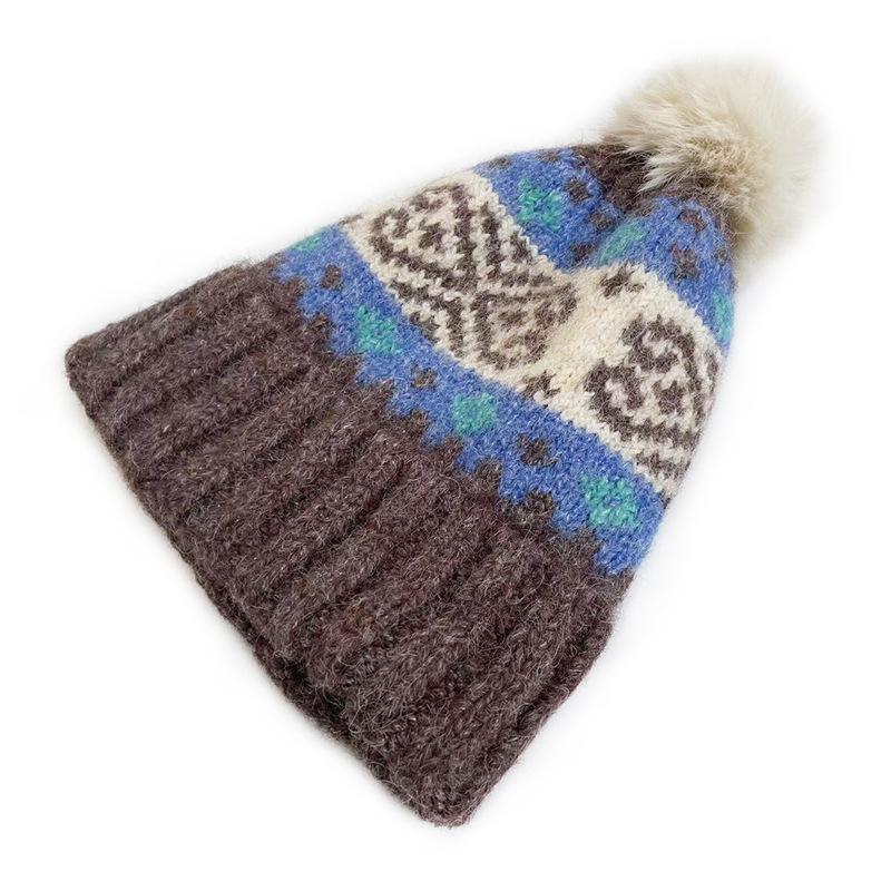 Ретро вязаная шапка с помпоном в стиле Fair Isle от Cat Brother - Тепло для осени/зимы