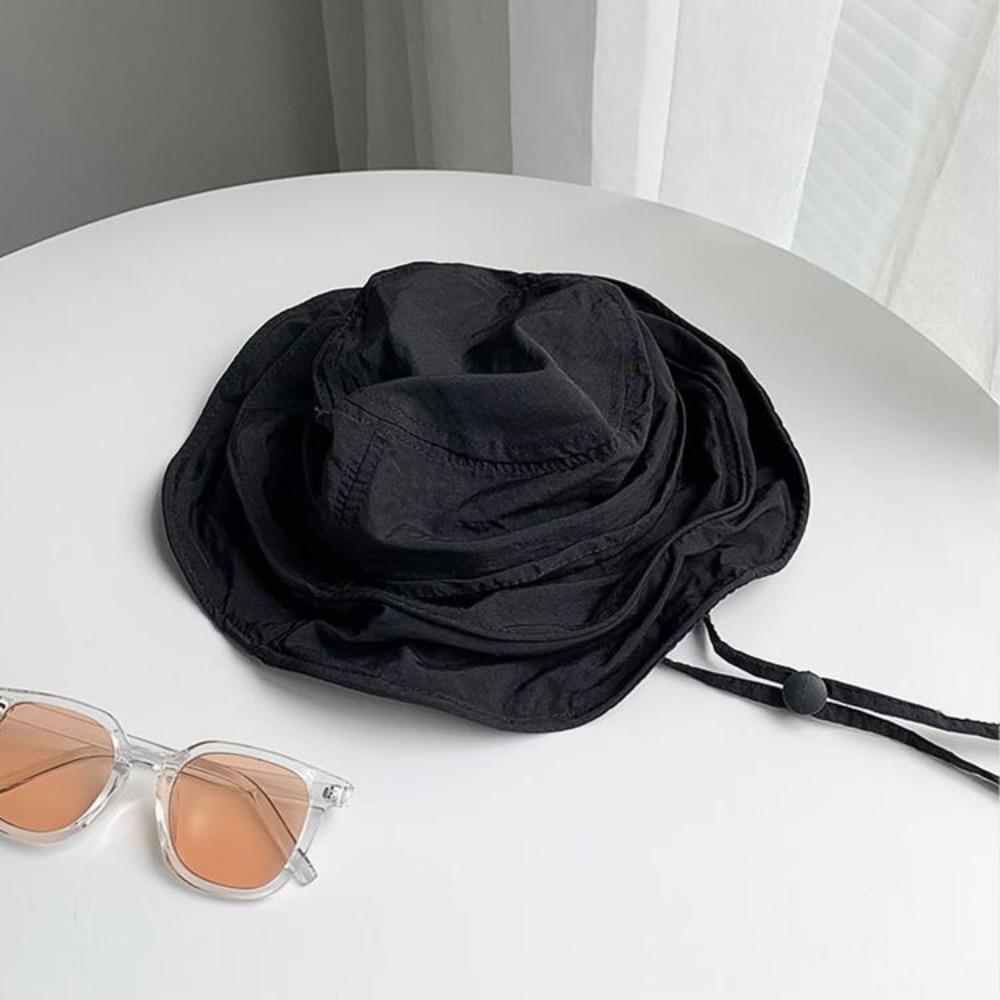 Pleasantly Cool Quick Drying Fisherman Hat Windproof Rope Foldable Basin Cap Women