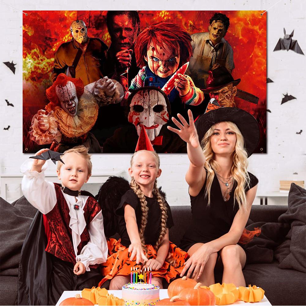 Horror Party Decorations Horror Classic Movie Character Photo Backdrop, 5x6.9ft