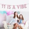 11th Birthday Party Decorations for Girls, Rose Gold Glitter 11 is a Vibe Banner, Cheers to 11 Years Groovy Birthday Party Supplies