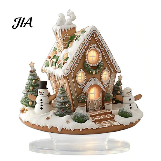 Acrylic Gingerbread House Ornaments Christmas Table Decor, Tree Ornaments, for Desk Waterproof Holiday Desktop Decorations Living Room Bedroom Office