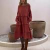 Women's Long Sleeve Midi Dress Loose Ruffle Tiered Dress Casual O Neck Spring