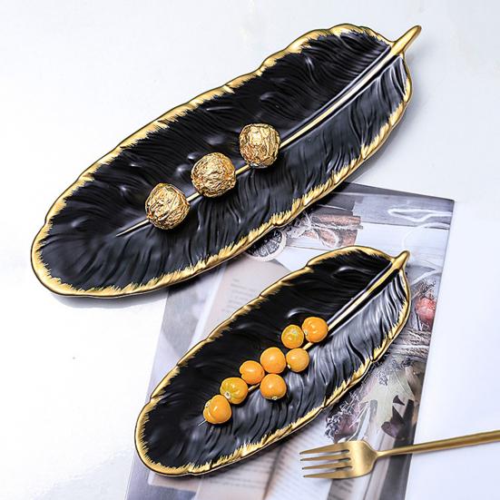Exquisite Plate Stylish Porcelain Creative Feather Shape Food Plate Home