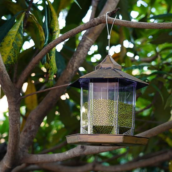 1 Set Bird Feeder Easy To Install Large Capacity Convenient Transparent House Shape Bird Hanging Food Container Home Supplies